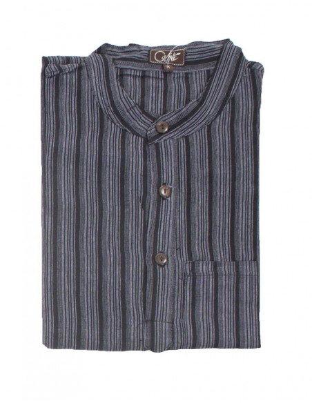 Chemise homme en coton népalais rayé rouge noir
