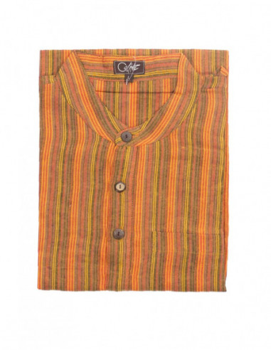 Chemise homme en coton népalais rayé rouge orange
