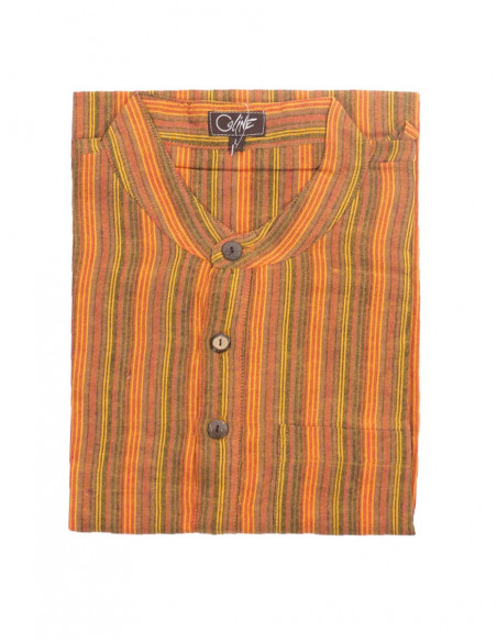 Chemise homme en coton népalais rayé rouge orange