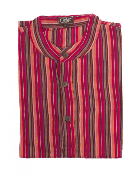 Chemise homme coton népalais avec rayures rouge