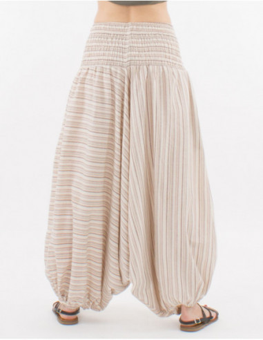 Sarouel mixte en coton épais pour femme et homme rayé beige