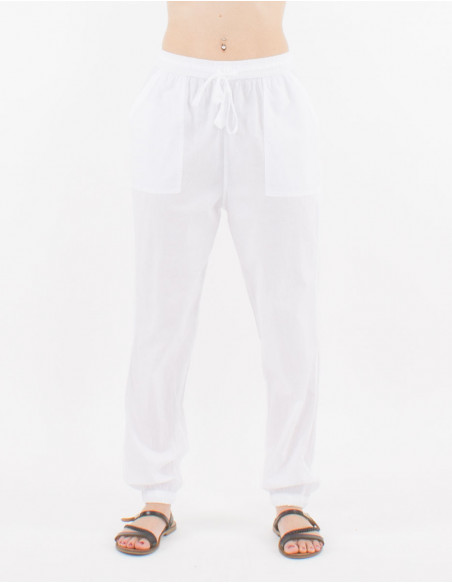 Pantalon coton basique uni avec poches