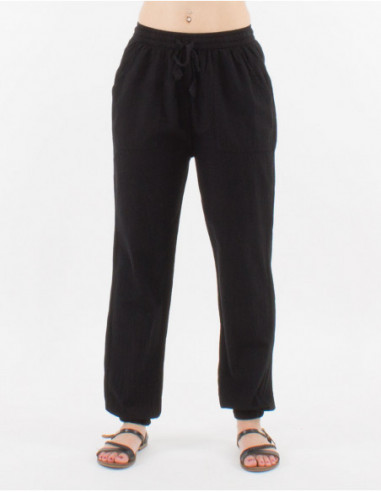 Pantalon léger en coton pour femme avec poches avant coupe droite confortable couleur unie grise