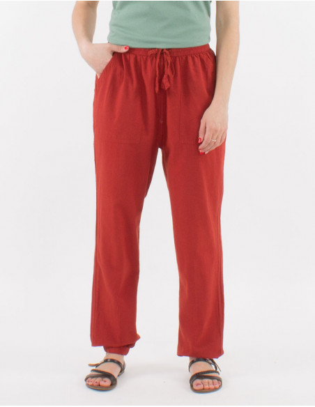 Basic plain cotton pants with pockets