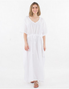Robe longue classique en coton coupe ample avec lien à la taille unie blanche 2