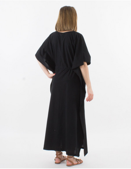 Robe longue classique pour la plage en coton coupe poncho large avec lien à la taille unie noir