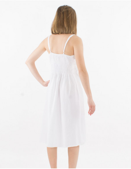 Robe mi longue en coton basique à fines bretelles pour l'été unie blanche