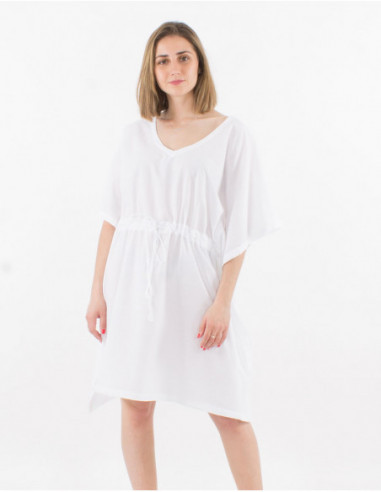 Robe tunique de plage pour femme style poncho large en coton pour l'été couleur unie blanc