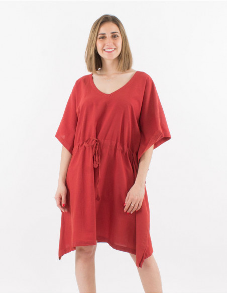 Robe tunique de plage pour femme style poncho large en coton pour l'été couleur unie rouille