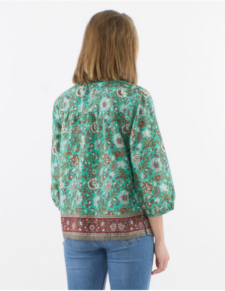 Bohemian cotton blouse with 3/4 sleeves