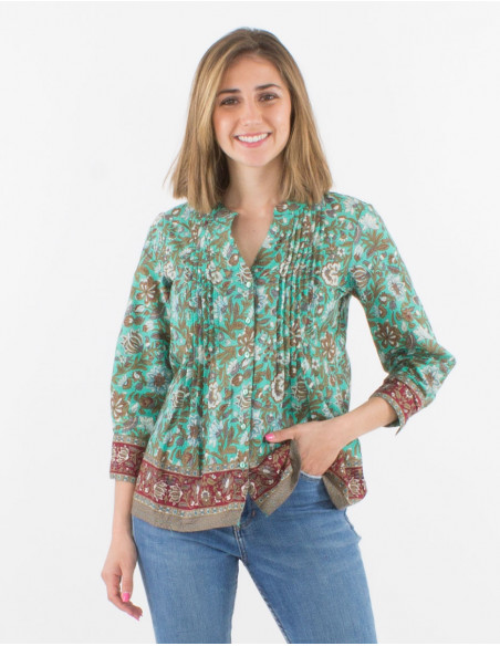 Floral bohemian pleated shirt