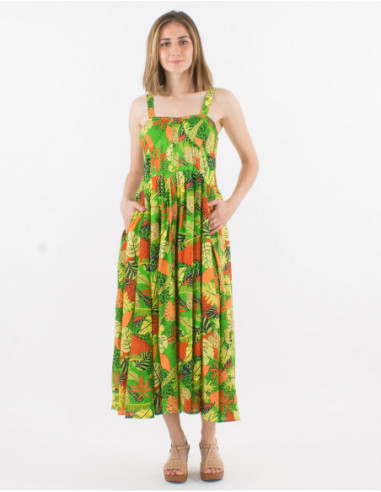 Long ethnic colored smocked dress