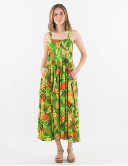 Long ethnic colored smocked dress