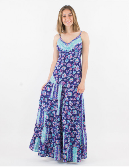 Long dress with original straps flowers