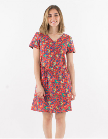 Bohemian cotton short dress with ties