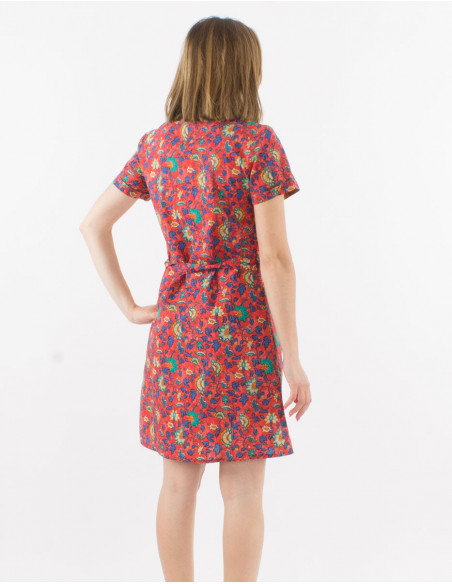 Bohemian cotton short dress with ties