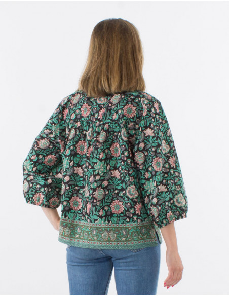 Bohemian cotton blouse with 3/4 sleeves