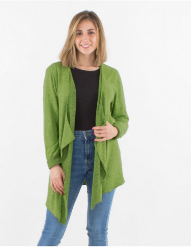 Gilet fluide pour femme à pans uni vert