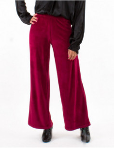 Pantalon velours brillant ample pour femme rouge bordeaux