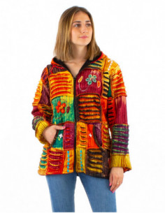 Veste courte baba cool originale bariolé patchwork Tie and Dye multicolore