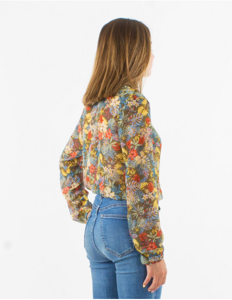 Chemise kaki légère pour l'automne 2022 à imprimé de fleurs colorées bohème