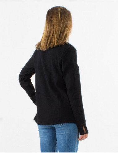 Blouse femme d'hiver en gaze de coton chic noir
