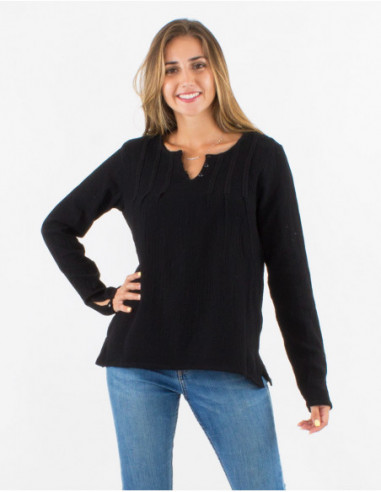 Blouse femme élégante en gaze de coton noire