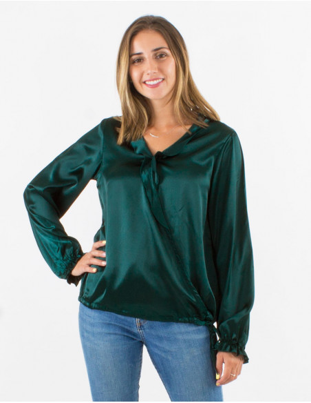 Chic satin blouse with ruffles