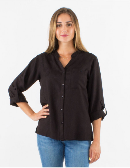 Chemise boutonnée fluide originale motifs cachemires ton sur ton noir pour femme
