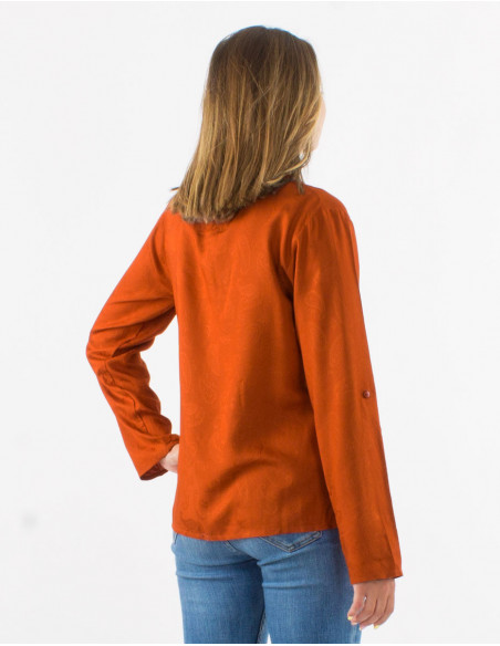 Chemise boutonnée fluide originale motifs cachemires ton sur ton rouille pour femme