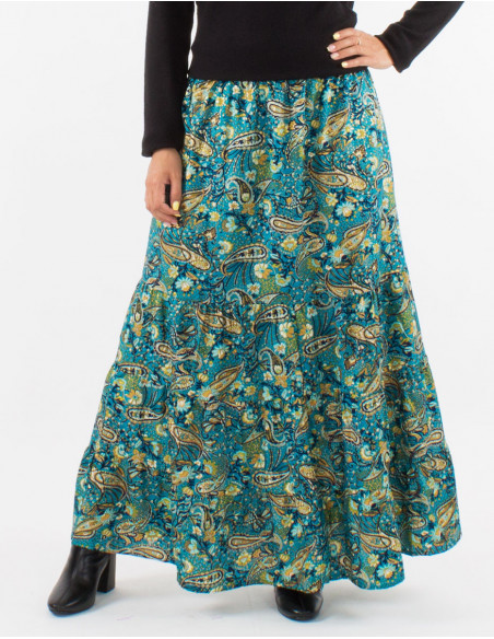 Bohemian long skirt with gold print