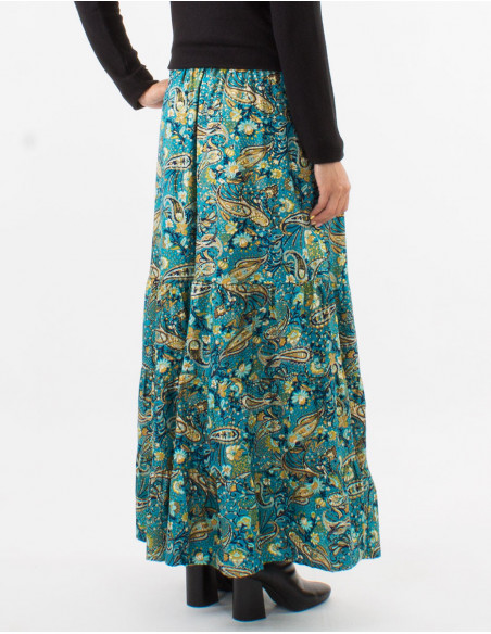 Bohemian long skirt with gold print