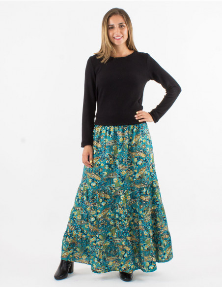 Bohemian long skirt with gold print