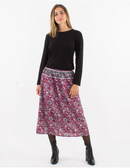 Floral boho chic midi skirt