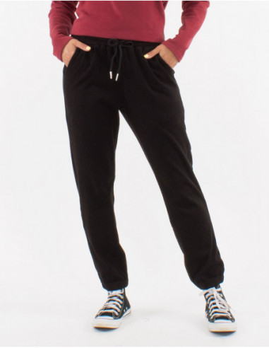 Pantalon jogging avec poches avant tissu doux pour l'hiver uni noir