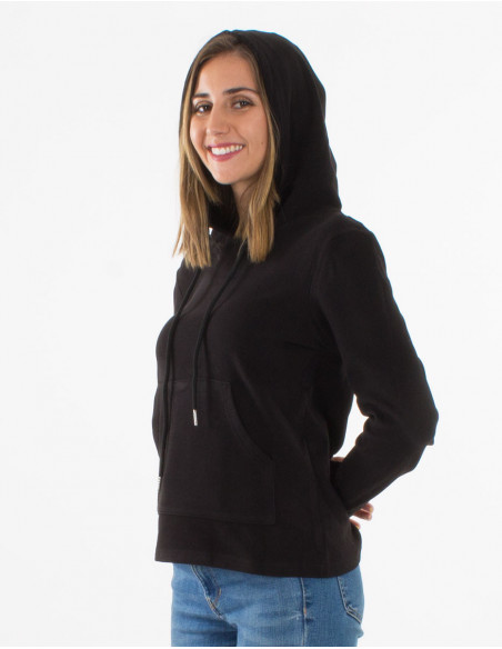 Sweat chaud basique unie noir à poche kangourou et capuche pour l'hiver