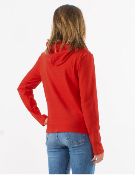 Pull à capuche et poche kangourou pour l'hiver tissu chaud unie basique rouille