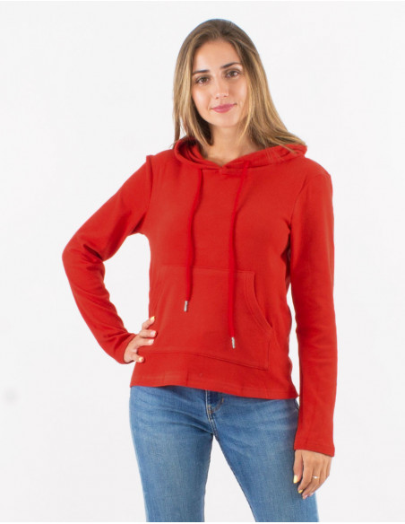 Pull basique uni rouille à capuche tissu doux