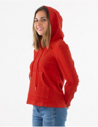 Sweat chaud basique unie rouille à poche kangourou et capuche pour l'hiver