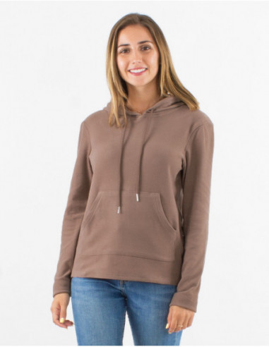 Sweat à capuche tout doux unie basique taupe