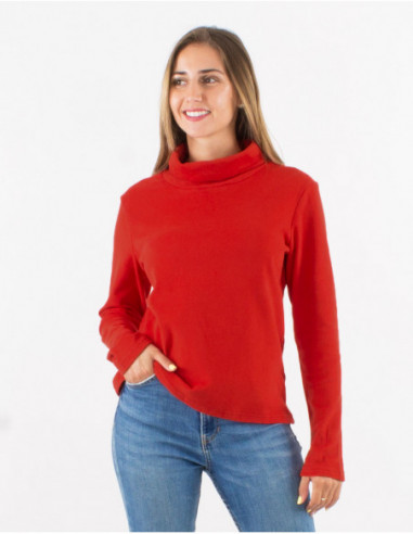 Pull basique hiver chaud et doux pour femme uni rouille