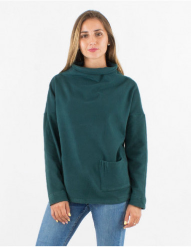 Pull ample d'hiver tout doux avec poche avant uni basique bleu émeraude