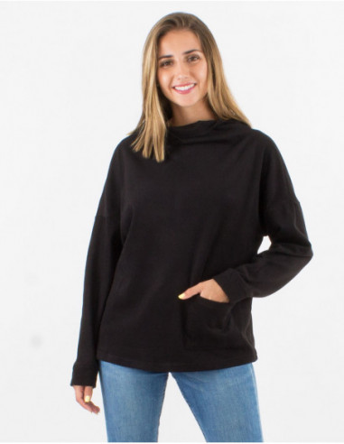 Pull ample d'hiver tout doux avec poche avant uni basique noir