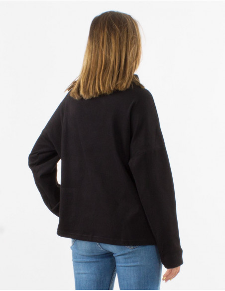 Pull doux d'hiver coupe large et confortable pour femme uni noir