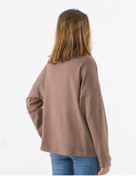 Pull doux d'hiver coupe large et confortable pour femme uni marron taupe