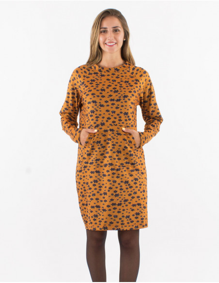 Robe d'hiver courte sweat-shirt fleurie