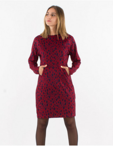 Robe pull courte femme style sweat à imprimé boho fleuri rouge