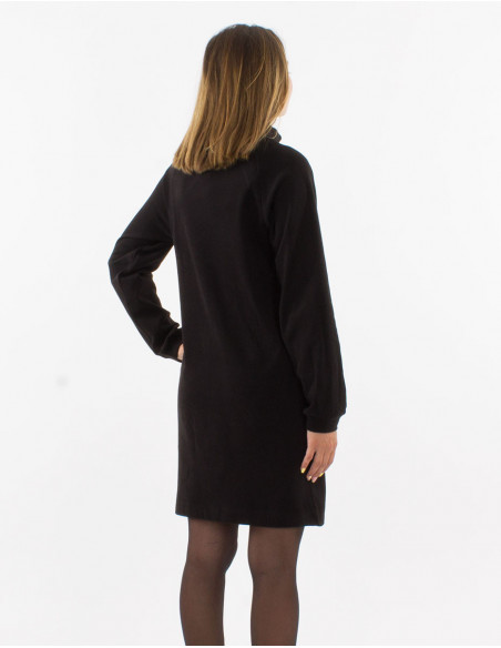 Robe sweat noire tissu doux et poche kangourou pour femme