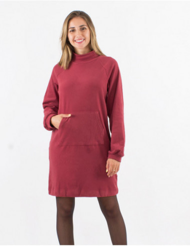 Robe pull sweat col roulé unie basique vieux rose