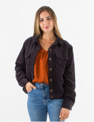 Veste basique en velours côtelé noir pour femme cet hiver 2022